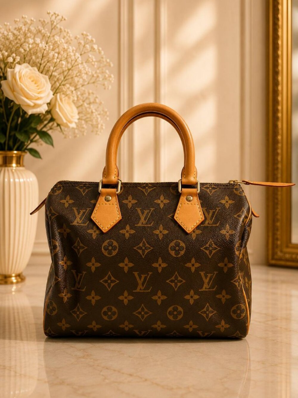 Authentic Louis Vuitton Speedy 25 Monogram Canvas Handbag Brown Top Handle